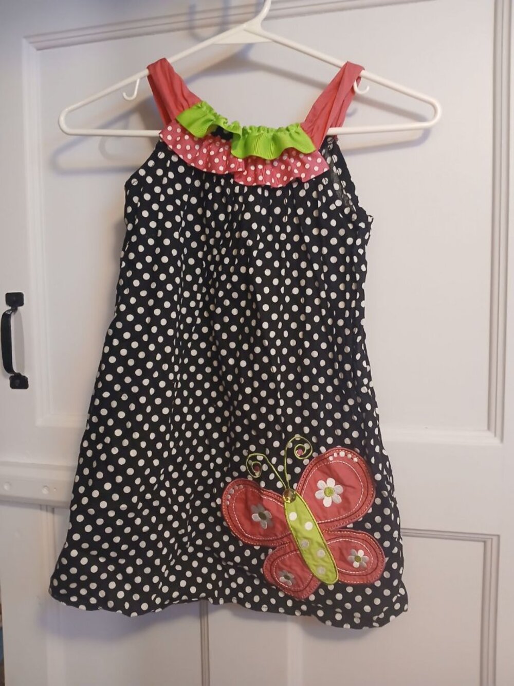 Rare Too Girls Black Polka Dot Dress With Pink Butterfly